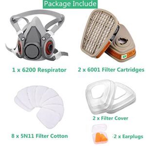 Reusable Respirators Half Facepiece Cover - ANUNU Paint Respirator with Filters Against Dust Organic Vapors Gas Sawdust For Paint Epoxy Resin Welding Chemical Woodworking