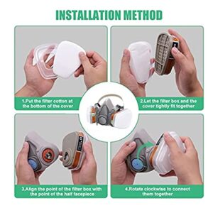 Reusable Respirators Half Facepiece Cover - ANUNU Paint Respirator with Filters Against Dust Organic Vapors Gas Sawdust For Paint Epoxy Resin Welding Chemical Woodworking