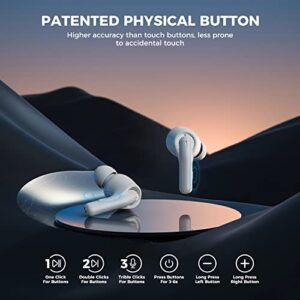 Tribit Wireless Earbuds, Qualcomm QCC3040 Bluetooth 5.2, 4 Mics CVC 8.0 Call Noise Reduction 50H Playtime Clear Calls Volume Control True Wireless Bluetooth Earbuds Earphones, FlyBuds C1 White