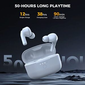 Tribit Wireless Earbuds, Qualcomm QCC3040 Bluetooth 5.2, 4 Mics CVC 8.0 Call Noise Reduction 50H Playtime Clear Calls Volume Control True Wireless Bluetooth Earbuds Earphones, FlyBuds C1 White