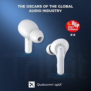 Tribit Wireless Earbuds, Qualcomm QCC3040 Bluetooth 5.2, 4 Mics CVC 8.0 Call Noise Reduction 50H Playtime Clear Calls Volume Control True Wireless Bluetooth Earbuds Earphones, FlyBuds C1 White