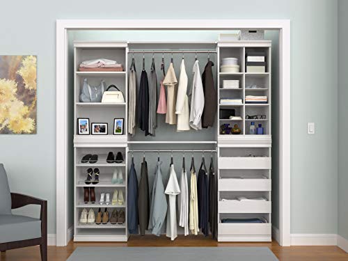 ClosetMaid 4557 Modular Closet Storage Stackable Shelf Unit- White & SuiteSymphony Starter Tower Kit, Expandable Closet Rod, Satin Nickel