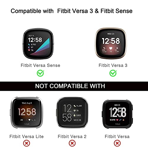 [Double Diamonds] SINGEAR Bling Protector Case Compatible for Fitbit Versa 3/ Sense, Shiny Crystal Rhinestone Bumper Frame for Women Smart Watch (4 Pack, Clear+Black+Silver+Gun Black)