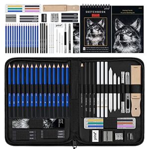 prina 50 pack drawing set sketch kit, sketching supplies with 3-color sketchbook, graphite, and charcoal pencils, pro art drawing kit for artists adults teens beginner kid, ideal for shading, blending