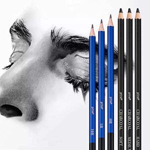 Prina 50 Pack Drawing Set Sketch Kit, Sketching Supplies with 3-Color Sketchbook, Graphite, and Charcoal Pencils, Pro Art Drawing Kit for Artists Adults Teens Beginner Kid, Ideal for Shading, Blending