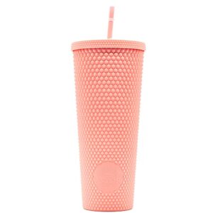 Astor | Matte Studded Cup | Studded Tumbler with Lid and Straw | Venti 24 oz Cold Cups (Pink)