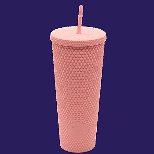 Astor | Matte Studded Cup | Studded Tumbler with Lid and Straw | Venti 24 oz Cold Cups (Pink)