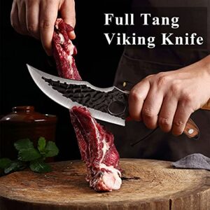 Upgraded Huusk Kitchen Chef Knife Viking Knife with Sheath Japanese Forged Japan Knives Boning Knife Multipurpose Meat Knives Outdoor Camping BBQ Knife with Gift Box