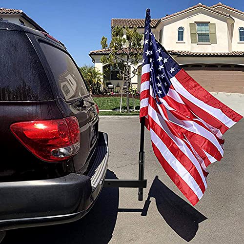 Hitch Mount Flagpole Holder, Denforste Flagpole Hitch Flag Pole with Anti-Wobble Screws, Flag Hitch Mount Universal for 2 inches Receiver, for Jeep, SUV, RV, Pickup, Truck, Camper, Trailer