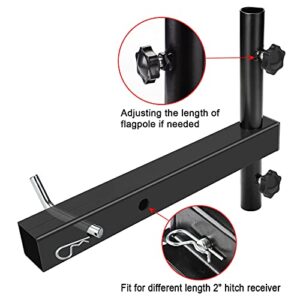 Hitch Mount Flagpole Holder, Denforste Flagpole Hitch Flag Pole with Anti-Wobble Screws, Flag Hitch Mount Universal for 2 inches Receiver, for Jeep, SUV, RV, Pickup, Truck, Camper, Trailer