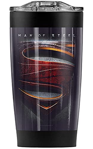 Logovision Superman Man of Steel Large Shield Stainless Steel Tumbler 20 oz Coffee Travel Mug/Cup, Vacuum Insulated & Double Wall with Leakproof Sliding Lid | Great for Hot Drinks and Cold Beverages