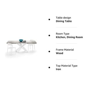 Mobili Fiver, Emma 140 Extendable Dining Table, Concrete Grey with White Crossed Legs, Made in Italy