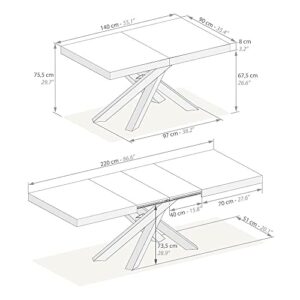 Mobili Fiver, Emma 140 Extendable Dining Table, Concrete Grey with White Crossed Legs, Made in Italy