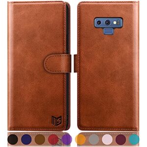 suanpot for samsung galaxy note 9 6.4" with rfid blocking leather wallet case credit card holder, flip folio book phone case cover purse poket for women men for samsung note 9 case wallet light brown