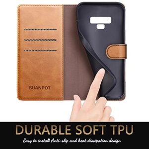 SUANPOT for Samsung Galaxy Note 9 6.4" with RFID Blocking Leather Wallet case Credit Card Holder, Flip Folio Book Phone case Cover Purse Poket for Women Men for Samsung Note 9 case Wallet Light Brown