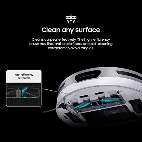 SAMSUNG Jet Bot Robot Cordless Vacuum Cleaner w/Intelligent Power Control, Precise Navigation, Multi Surface Cleaning for Hardwood Floors, Carpets, Rugs, Anti Hair, VR30T80313W/AA, White