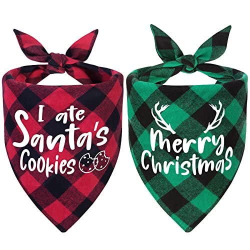 Roberly 2 Pack Christmas Dog Bandanas Plaid Reversible Triangle Bibs Christmas Scarf Accessories Costumes for Small Medium Large Dogs Cats Pets Animals