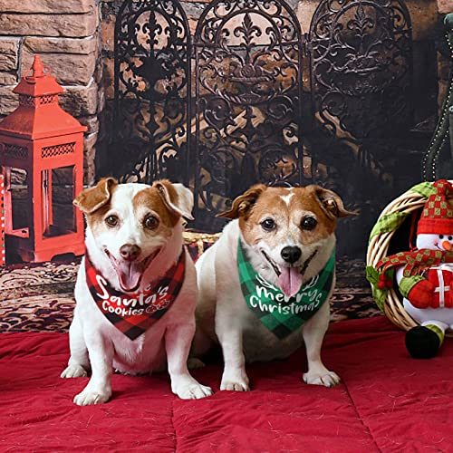 Roberly 2 Pack Christmas Dog Bandanas Plaid Reversible Triangle Bibs Christmas Scarf Accessories Costumes for Small Medium Large Dogs Cats Pets Animals