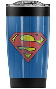 superman retro supes logo stainless steel tumbler 20 oz coffee travel mug/cup, vacuum insulated & double wall with leakproof sliding lid | great for hot drinks and cold beverages