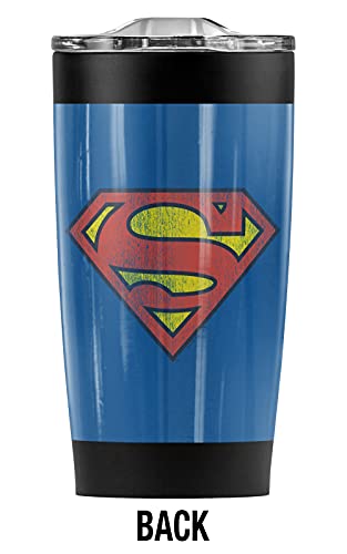 Superman Retro Supes Logo Stainless Steel Tumbler 20 oz Coffee Travel Mug/Cup, Vacuum Insulated & Double Wall with Leakproof Sliding Lid | Great for Hot Drinks and Cold Beverages