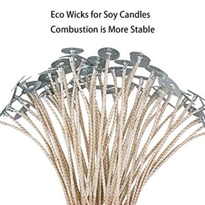 100pcs ECO Wicks for Soy Candles, 6 inch Pre-Waxed Candle Wick for Candle Making,Thick Candle Wick with Base