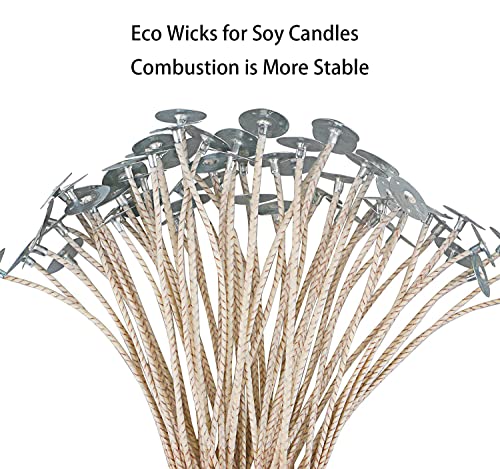 100pcs ECO Wicks for Soy Candles, 6 inch Pre-Waxed Candle Wick for Candle Making,Thick Candle Wick with Base