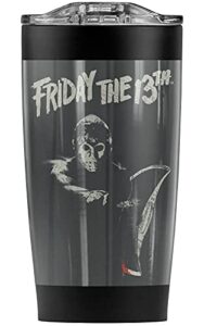logovision friday the 13th jason ax stainless steel tumbler 20 oz coffee travel mug/cup, vacuum insulated & double wall with leakproof sliding lid | great for hot drinks and cold beverages