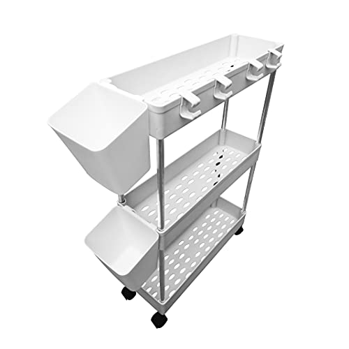 VCNDISU Slim Storage Cart Mobile Shelving Unit for Kitchen Bathroom Study Laundry Narrow Place White