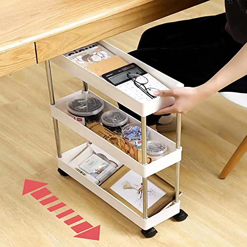 VCNDISU Slim Storage Cart Mobile Shelving Unit for Kitchen Bathroom Study Laundry Narrow Place White