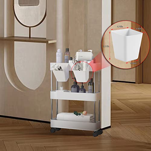 VCNDISU Slim Storage Cart Mobile Shelving Unit for Kitchen Bathroom Study Laundry Narrow Place White