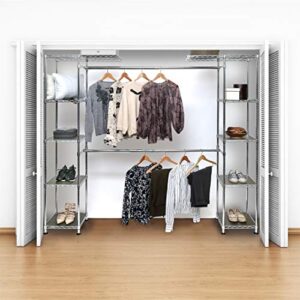 seville classics double-rod expandable clothes rack system closet organizer, 58" to 83" w x 14" d x 72", chrome