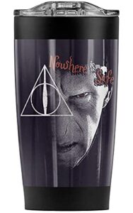 harry potter voldemort nowhere is safe stainless steel tumbler 20 oz coffee travel mug/cup, vacuum insulated & double wall with leakproof sliding lid | great for hot drinks and cold beverages