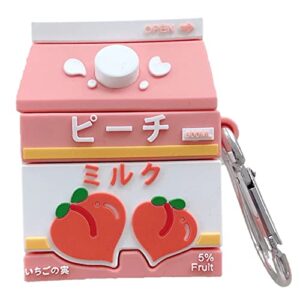 henji case for airpods 12, 3d cute strawberry milk box earphone cases for airpods 2&1, cartoon cover for earpods earbuds, soft skin cases for women girls teens (strawberry juice)