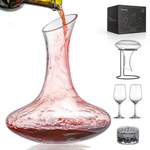 gezzeny wine decanter, 50 oz crystal decanter set 1.5l wine carafe, red wine glass decanter set with wine accessories - two red wine glasses, cleaning beads, drying stand, wine gifts for men/women