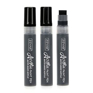 zeyar jumbo paint marker pens, water based acrylic, 15mm felt tip, waterproof and permanent ink, great on plastic, posters, stone, metal, glass and more (3 black)