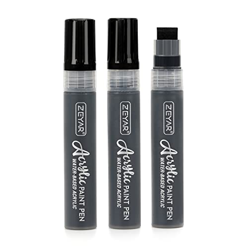 ZEYAR Jumbo Paint Marker Pens, Water Based Acrylic, 15mm Felt Tip, Waterproof and Permanent Ink, Great on Plastic, Posters, Stone, Metal, Glass and more (3 Black)