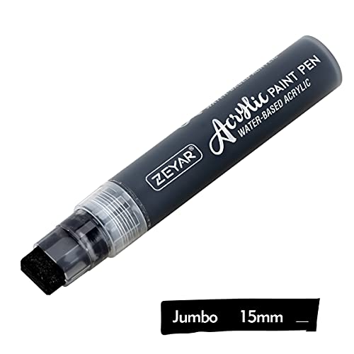 ZEYAR Jumbo Paint Marker Pens, Water Based Acrylic, 15mm Felt Tip, Waterproof and Permanent Ink, Great on Plastic, Posters, Stone, Metal, Glass and more (3 Black)