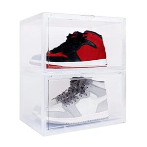 ezb - magnetic shoe storage box drop side/front sneaker case stackable container xl (crystal clear, 2 pack)