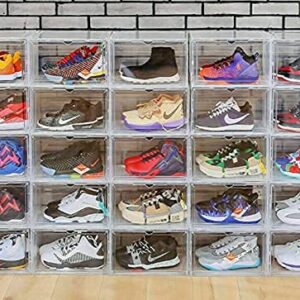 EZB - Magnetic Shoe Storage Box Drop Side/Front Sneaker Case Stackable Container XL (Crystal Clear, 2 Pack)