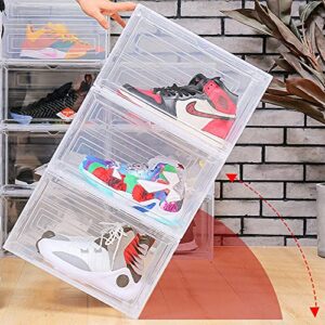 EZB - Magnetic Shoe Storage Box Drop Side/Front Sneaker Case Stackable Container XL (Crystal Clear, 2 Pack)