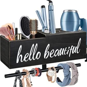y&me ym hair dryer holder wall mounted, hair tools and styling organizer with jewelry holder,hair tool organizer for flat iron,curling wand, hair straighteners, brushes, flat iron