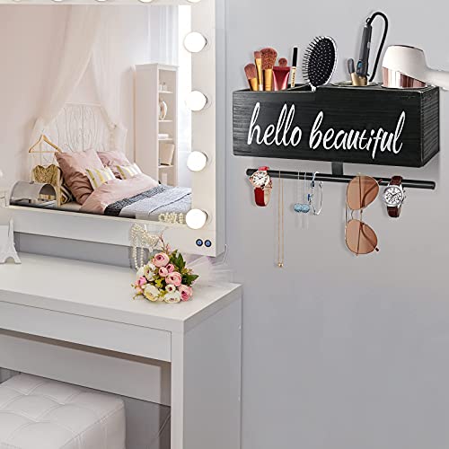 Y&ME YM Hair Dryer Holder Wall Mounted, Hair Tools and Styling Organizer with Jewelry Holder,Hair Tool Organizer for Flat Iron,Curling Wand, Hair Straighteners, Brushes, Flat Iron