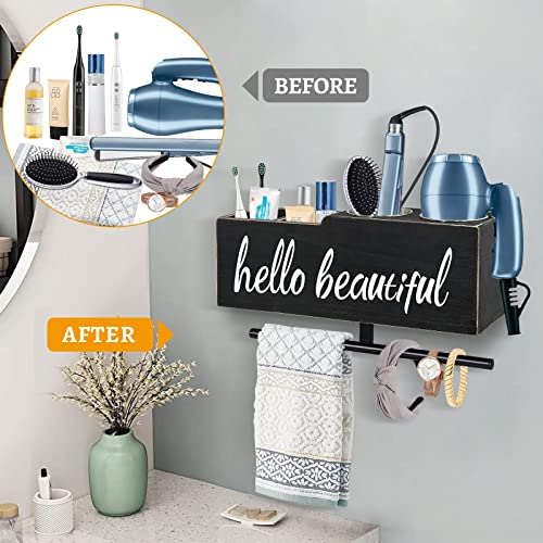 Y&ME YM Hair Dryer Holder Wall Mounted, Hair Tools and Styling Organizer with Jewelry Holder,Hair Tool Organizer for Flat Iron,Curling Wand, Hair Straighteners, Brushes, Flat Iron