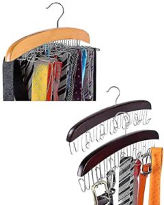 ohuhu tie rack, wooden tie organizer, 24 tie hanger hook storage rack, closet accessory organizer+belt rack, ohuhu durable wooden belt organizer, 360 degree swivel tie rack holder for closet