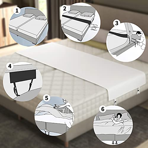 BVSDF Home Bed Bridge, Split Bed Connector Mattress Gap Filler Mattress Connector with Strap Bed Bridge Bed Gap Filler to Make Twin Beds Into King for Guests Stayovers (White)