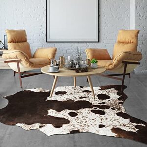 ULTRUG Cowhide Rug Faux Cow Print Area Rug for Bedroom, Faux Fur Animal Rug Cow Rugs for Living Room Non-Slip Cow Hide Carpet for Western Room Decor, White and Brown, 5.2ft x 6.2ft