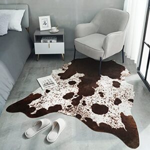 ULTRUG Cowhide Rug Faux Cow Print Area Rug for Bedroom, Faux Fur Animal Rug Cow Rugs for Living Room Non-Slip Cow Hide Carpet for Western Room Decor, White and Brown, 5.2ft x 6.2ft