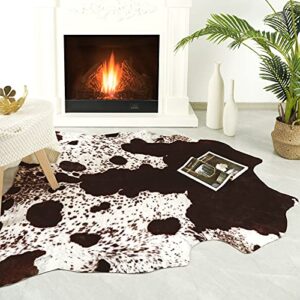 ULTRUG Cowhide Rug Faux Cow Print Area Rug for Bedroom, Faux Fur Animal Rug Cow Rugs for Living Room Non-Slip Cow Hide Carpet for Western Room Decor, White and Brown, 5.2ft x 6.2ft