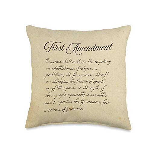 First Amendment US Constitution First Amendment United States Constitution Throw Pillow, 16x16, Multicolor