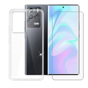 aqgg tempered glass film + cover for zte axon 30 ultra 5g [6.67inch], 9h hardness screen protector and soft silicone case bumper shell transparent protective tpu cases -clear